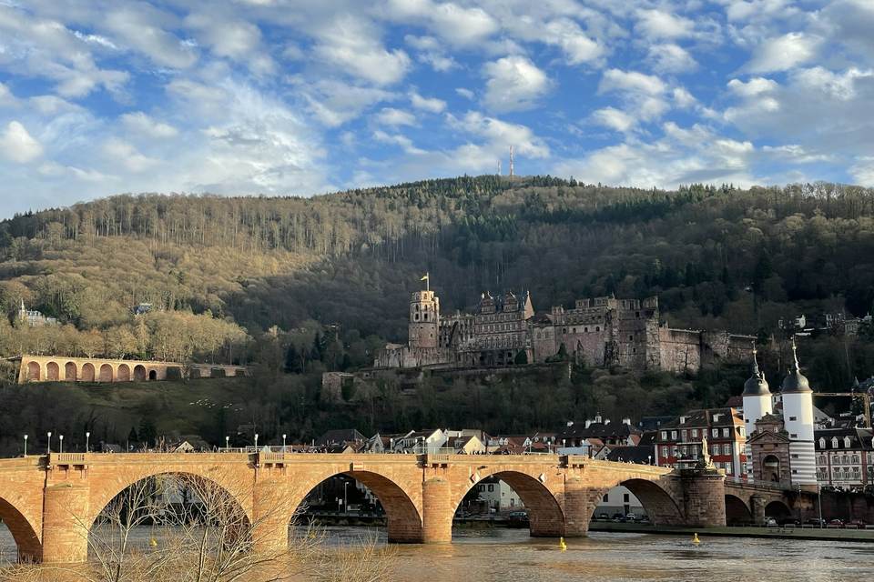 Heidelberg’de Neckar nehri, Eski Köprü ve şato